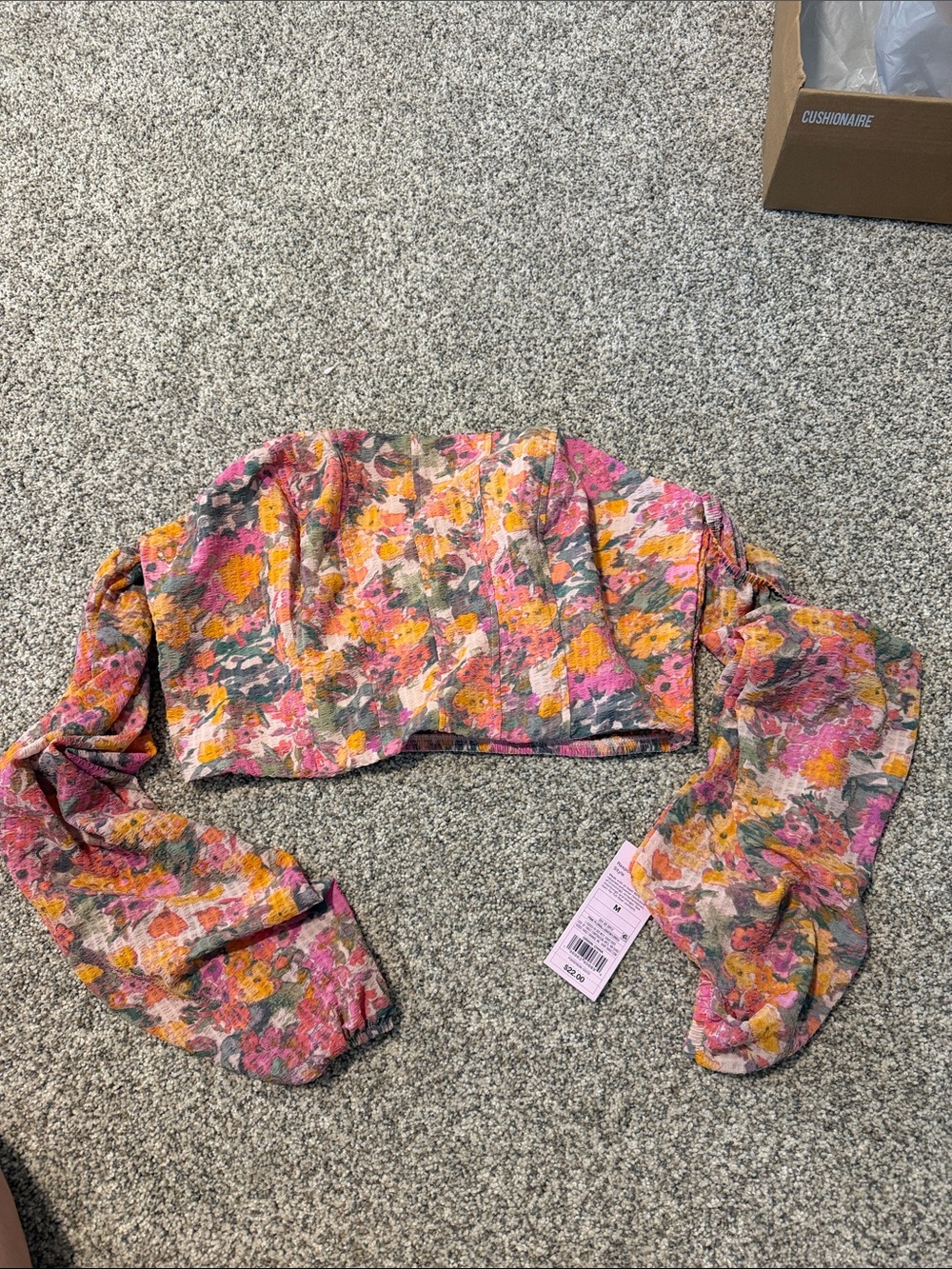 Lulu's Pink, Yellow & Green Floral Off-Shoulder Crop Top